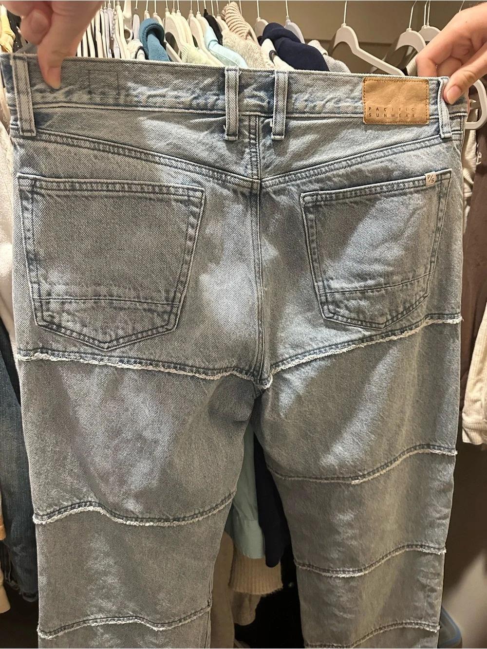 PacSun Men’s Light Blue Patchwork-Panel Relaxed Jeans